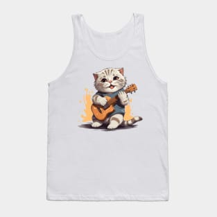 Scottish Fold Cat Playing Guitar Tank Top